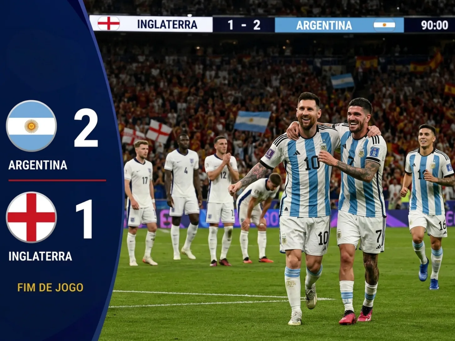 Argentina vence Inglaterra por 2 a 1 e vai à final da Copa do Mundo